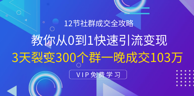 12节社群成交全攻略：从0到1快速引流变现，3天裂变300个群一晚成交103万-汇智资源网