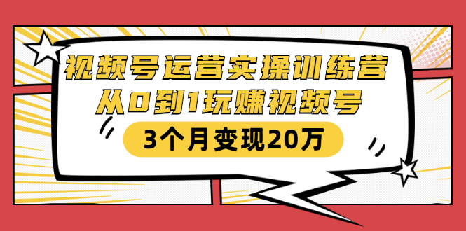 视频号运营实操训练营：从0到1玩赚视频号，3个月变现20万-汇智资源网