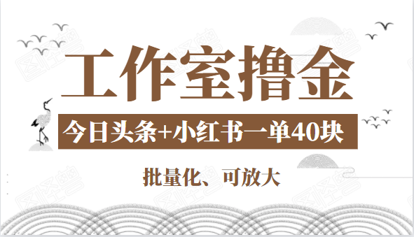 工作室撸金二件套：撸今日头条原创收益+小红书一单利润40块项目-汇智资源网