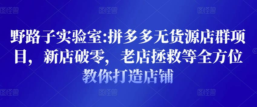 野路子实验室:拼多多无货源店群项目，新店破零，老店拯救等全方位教你打造店铺-汇智资源网