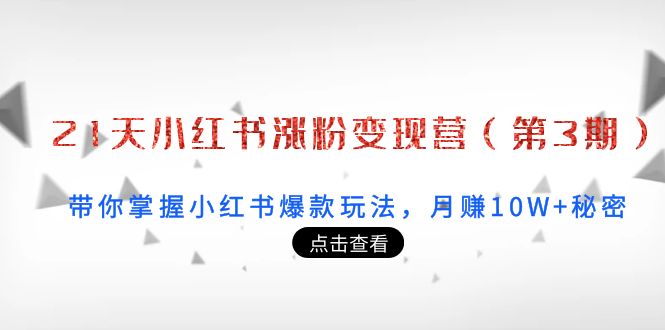 21天小红书涨粉变现营（第3期）：带你掌握小红书爆款玩法，月赚10W+秘密-汇智资源网