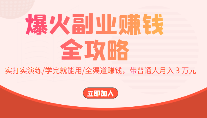 爆火副业赚钱全攻略：实打实演练/学完就能用/全渠道赚钱，带普通人月入３万元-汇智资源网