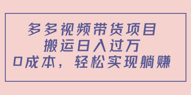 多多视频带货项目，搬运日入过万，0成本，轻松实现躺赚（教程+软件）-汇智资源网