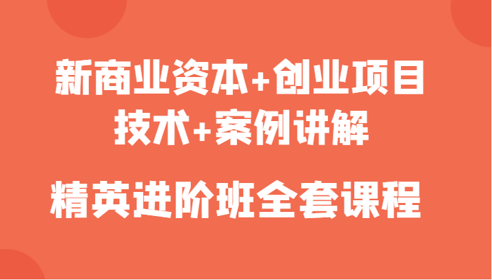 新商业资本+创业项目，技术+案例讲解，精英进阶班全套课程-汇智资源网