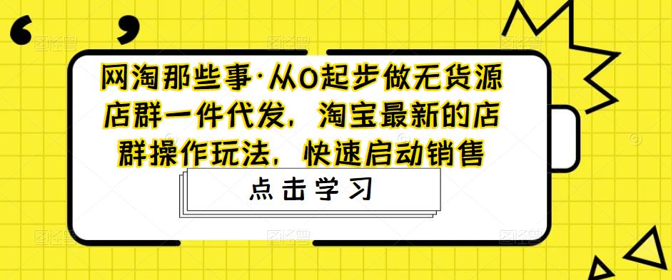 网淘那些事·从0起步做无货源店群一件代发，淘宝最新的店群操作玩法，快速启动销售-汇智资源网