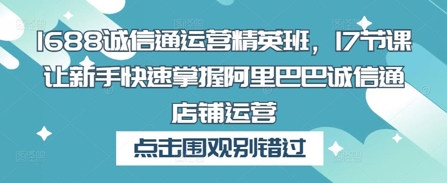 1688诚信通运营精英班，17节课让新手快速掌握阿里巴巴诚信通店铺运营-汇智资源网