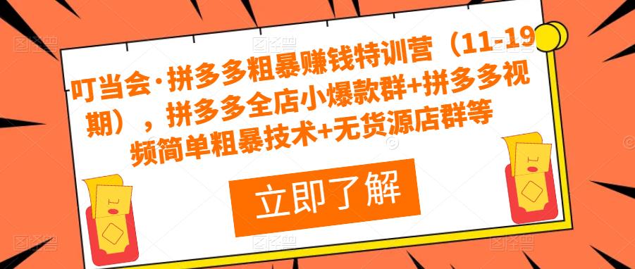 叮当会·拼多多粗暴赚钱特训营（11-19期），拼多多全店小爆款群+拼多多视频简单粗暴技术+无货源店群等-汇智资源网