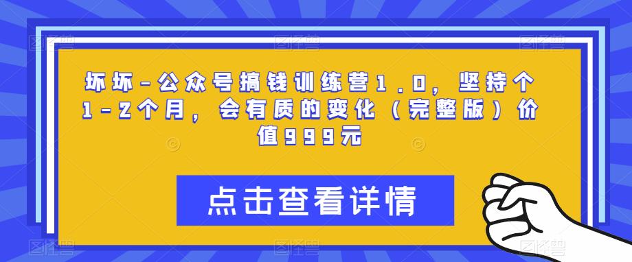 坏坏-公众号搞钱训练营1.0，坚持个1-2个月，会有质的变化（完整版）价值999元-汇智资源网