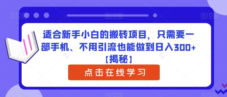 适合新手小白的搬砖项目，只需要一部手机、不用引流也能做到日入300+【揭秘】-汇智资源网