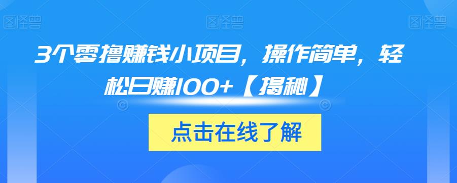 3个零撸赚钱小项目，操作简单，轻松日赚100+【揭秘】-汇智资源网