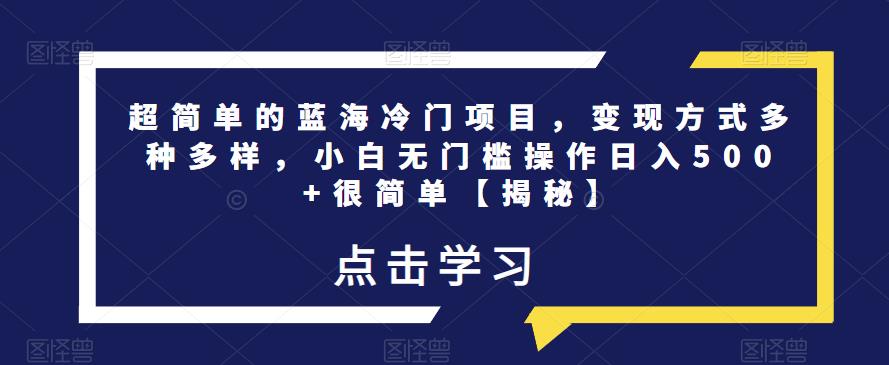 超简单的蓝海冷门项目，变现方式多种多样，小白无门槛操作日入500+很简单【揭秘】-汇智资源网