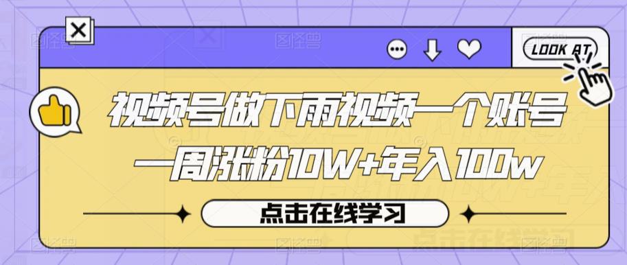 视频号做下雨视频一个账号一周涨粉10W+年入100w【揭秘】-汇智资源网