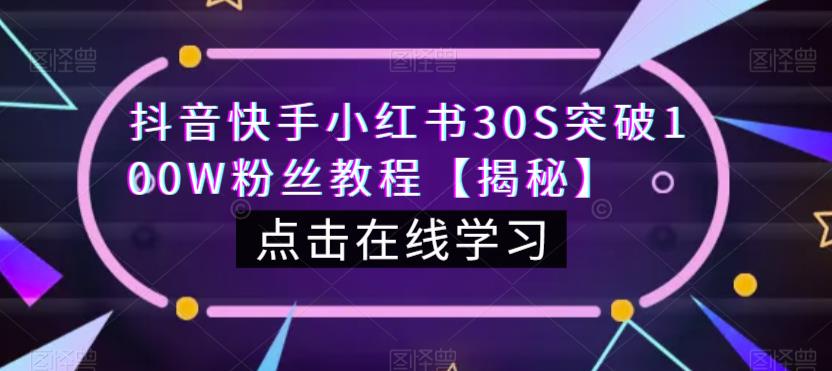 抖音快手小红书30S突破100W粉丝教程【揭秘】-汇智资源网