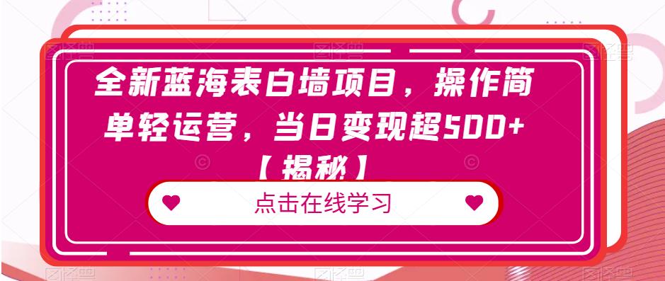 全新蓝海表白墙项目，操作简单轻运营，当日变现超500+【揭秘】-汇智资源网