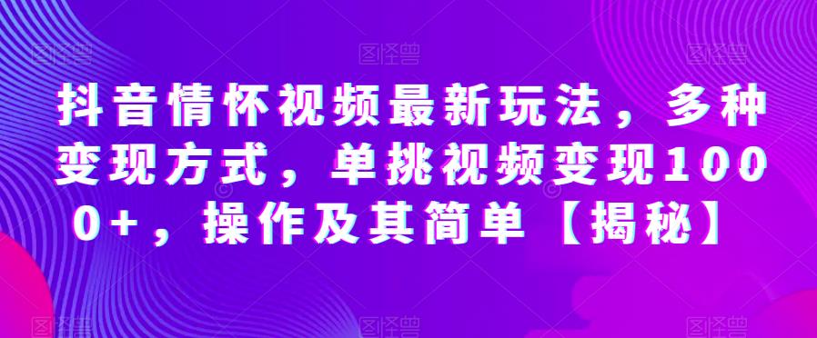 抖音情怀视频最新玩法，多种变现方式，单挑视频变现1000+，操作及其简单【揭秘】-汇智资源网