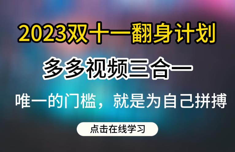 2023双十一翻身计划，多多视频带货三合一玩法教程【揭秘】-汇智资源网