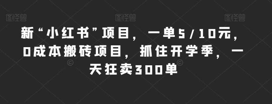 新“小红书”项目，一单5/10元，0成本搬砖项目，抓住开学季，一天狂卖300单【揭秘】-汇智资源网