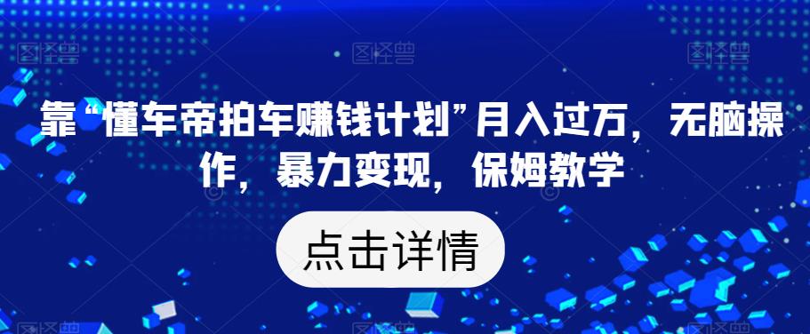 靠“懂车帝拍车赚钱计划”月入过万，无脑操作，暴力变现，保姆教学【揭秘】-汇智资源网