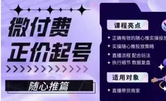 微付费正价起号（随心推篇），正确有效的随心推实操投放-汇智资源网