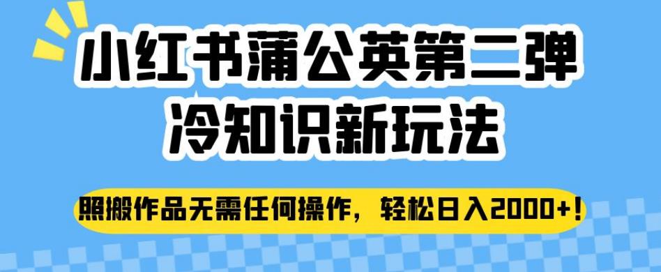 小红书蒲公英第二弹冷知识新玩法，照搬作品无需任何操作，轻松日入2000+【揭秘】-汇智资源网