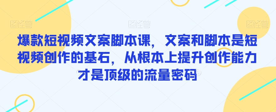 爆款短视频文案脚本课，文案和脚本是短视频创作的基石，从根本上提升创作能力才是顶级的流量密码-汇智资源网