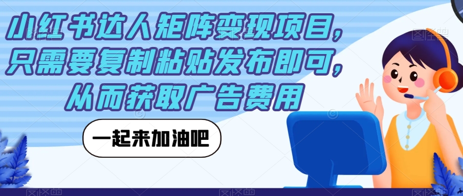 小红书达人矩阵变现项目，只需要复制粘贴发布即可，从而获取广告费用-汇智资源网