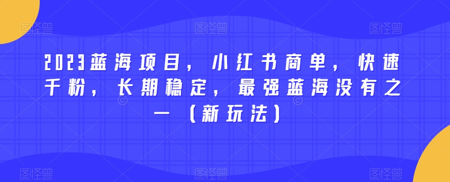 2023蓝海项目，小红书商单，快速千粉，长期稳定，最强蓝海没有之一（新玩法）-汇智资源网