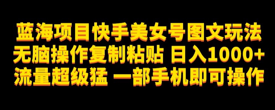 蓝海项目快手美女号图文玩法，无脑操作复制粘贴，日入1000+流量超级猛一部手机即可操作【揭秘】-汇智资源网