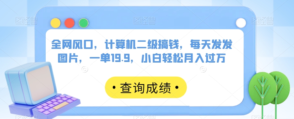 全网风口，计算机二级搞钱，每天发发图片，一单19.9，小白轻松月入过万【揭秘】-汇智资源网