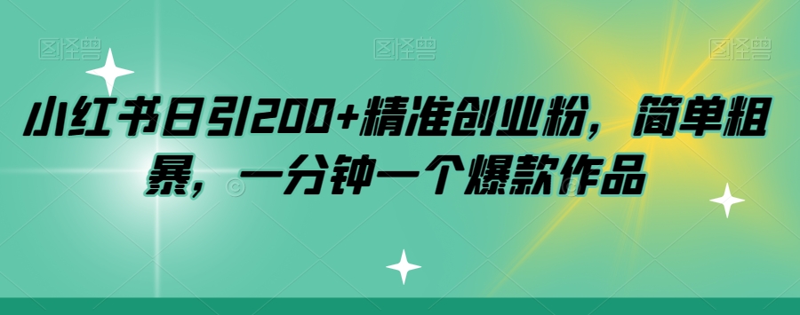 小红书日引200+精准创业粉，简单粗暴，一分钟一个爆款作品【揭秘】-汇智资源网