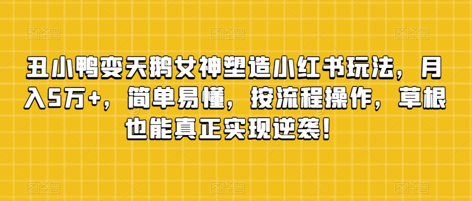 丑小鸭变天鹅女神塑造小红书玩法，月入5万+，简单易懂，按流程操作，草根也能真正实现逆袭！-汇智资源网