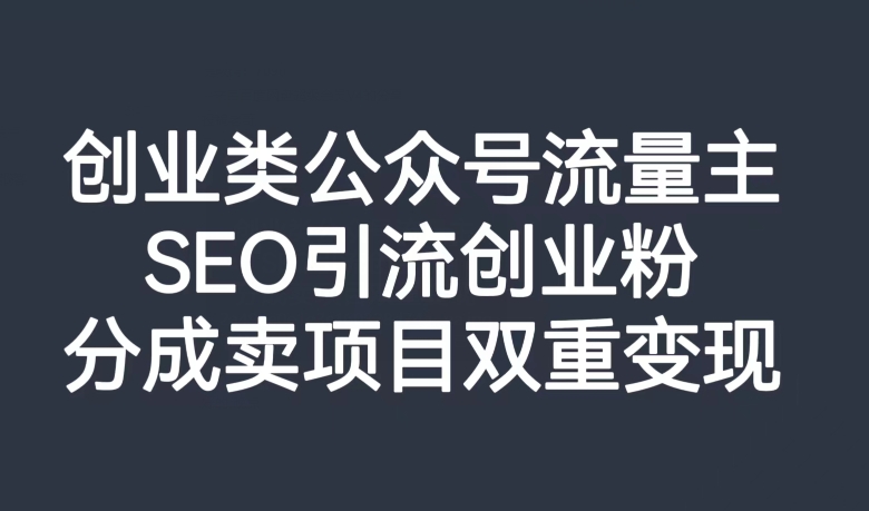 创业类公众号流量主，SEO引流创业粉，分成卖项目双重变现【揭秘】-汇智资源网