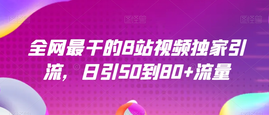 全网最干的B站视频独家引流，日引50到80+流量【揭秘】-汇智资源网