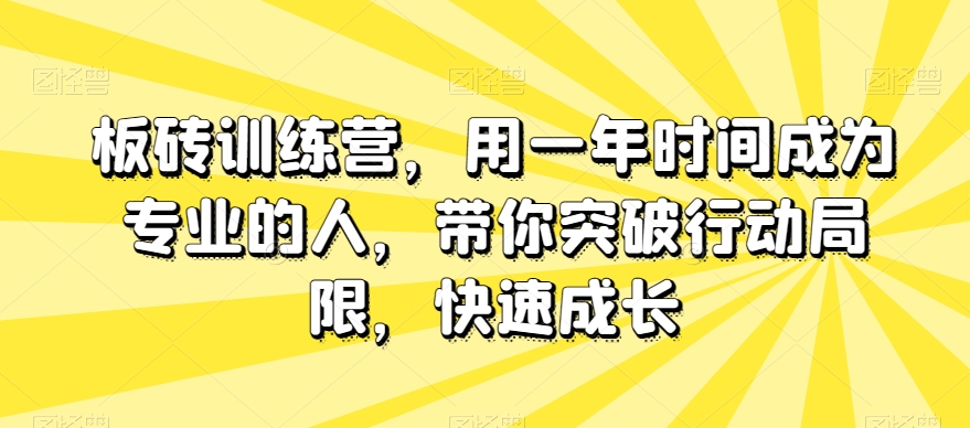 板砖训练营，用一年时间成为专业的人，带你突破行动局限，快速成长-汇智资源网