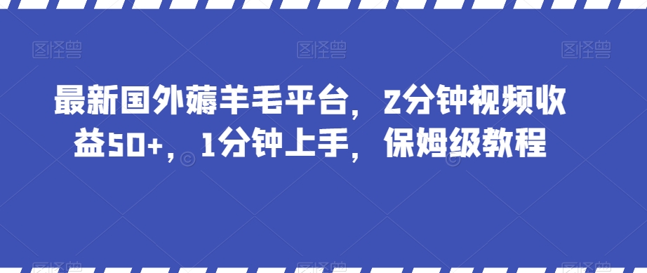 最新国外薅羊毛平台，2分钟视频收益50+，1分钟上手，保姆级教程【揭秘】-汇智资源网