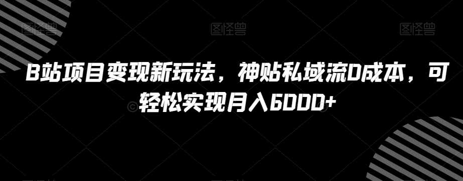 B站项目变现新玩法，神贴私域流0成本，可轻松实现月入6000+【揭秘】-汇智资源网