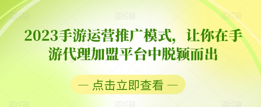 2023手游运营推广模式，让你在手游代理加盟平台中脱颖而出-汇智资源网