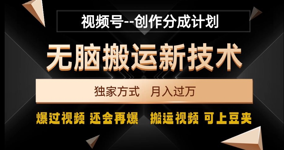 视频号无脑搬运新技术，破原创壕流量，独家方式，爆过视频，还会再爆【揭秘】-汇智资源网