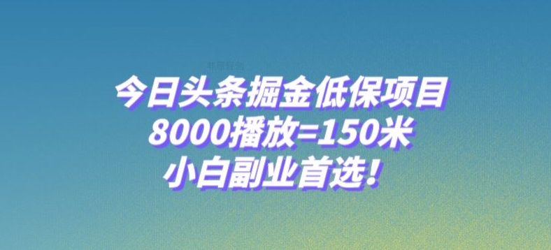 今日头条掘金低保项目，8000播放=150米，小白副业首选【揭秘】-汇智资源网