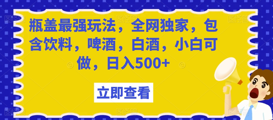 瓶盖最强玩法，全网独家，包含饮料，啤酒，白酒，小白可做，日入500+【揭秘】-汇智资源网