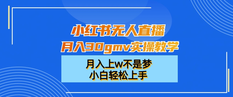 小红书无人直播月入30gmv实操教学，月入上w不是梦，小白轻松上手【揭秘】-汇智资源网