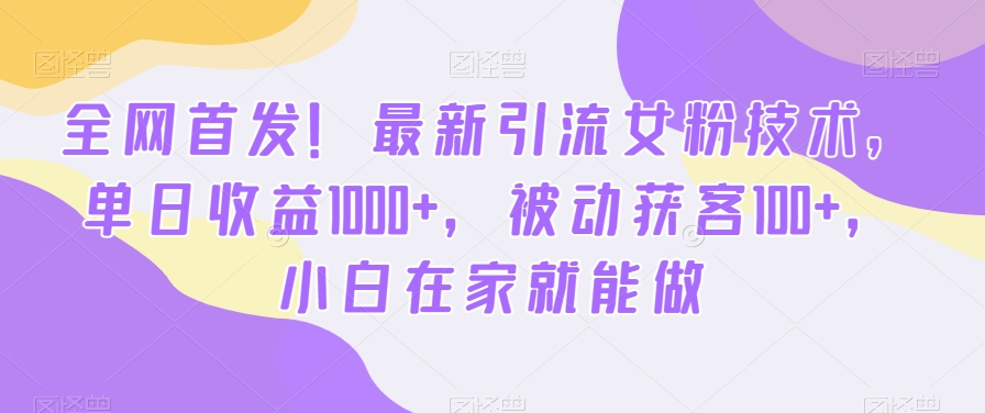 全网首发！最新引流女粉技术，单日收益1000+，被动获客100+，小白在家就能做【揭秘】-汇智资源网