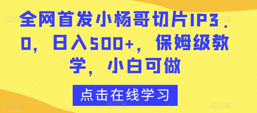 全网首发小杨哥切片IP3.0，日入500+，保姆级教学，小白可做【揭秘】-汇智资源网