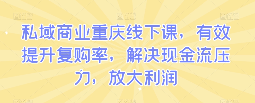 私域商业重庆线下课，有效提升复购率，解决现金流压力，放大利润-汇智资源网