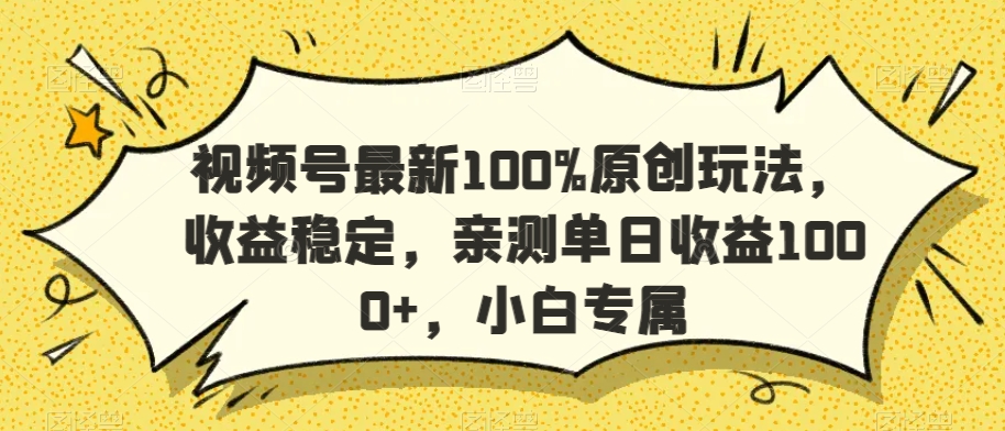 视频号最新100%原创玩法，收益稳定，亲测单日收益1000+，小白专属【揭秘】-汇智资源网