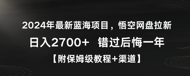 2024年最新蓝海项目，悟空网盘拉新，日入2700+错过后悔一年【附保姆级教程+渠道】【揭秘】-汇智资源网