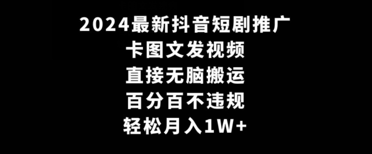 2024最新抖音短剧推广，卡图文发视频，直接无脑搬，百分百不违规，轻松月入1W+【揭秘】-汇智资源网