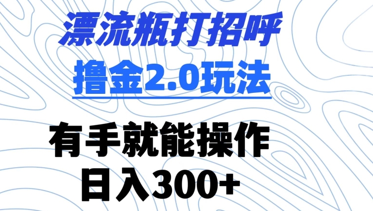 漂流瓶打招呼撸金2.0玩法，有手就能做，日入300+【揭秘】-汇智资源网