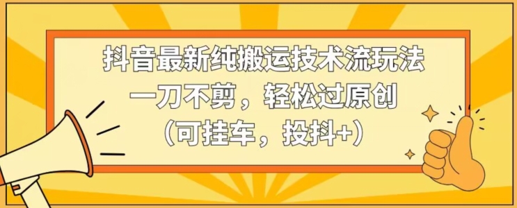 抖音最新纯搬运技术流玩法，一刀不剪，轻松过原创（可挂车，投抖+）【揭秘】-汇智资源网