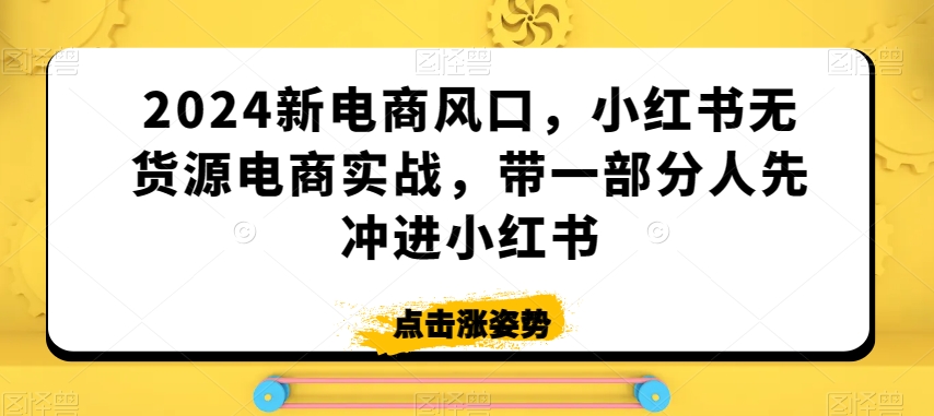 2024新电商风口，小红书无货源电商实战，带一部分人先冲进小红书-汇智资源网